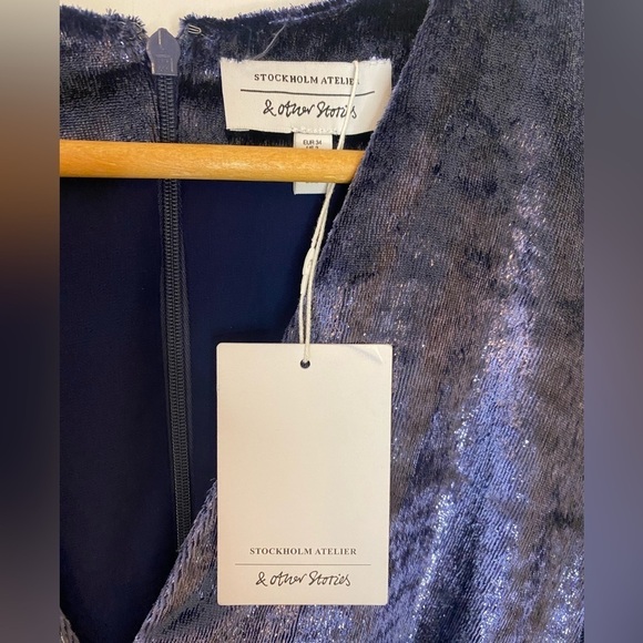 NWT And Other Stories Long SleeveMetallic Shimmer Mini Dress - Picture 5 of 6